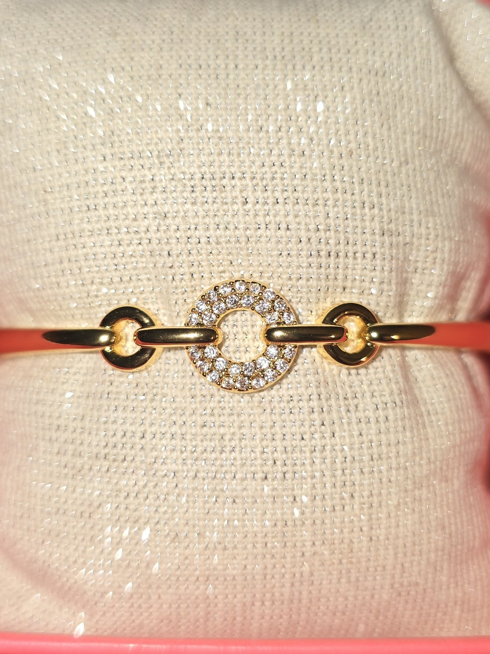 Gold Plated Circle Link Bracelet with Orange Cord